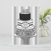 40e verjaardag uitnodiging, 3-tier Cake Kaart (Staand voorkant)