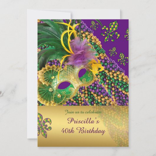 40e verjaardag uitnodiging,40e, Masquerade, Venezi Kaart (Voorkant)