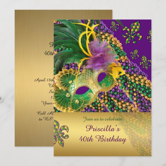40e verjaardag uitnodiging,40e, Masquerade, Venezi Kaart (Voorkant / Achterkant)