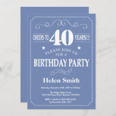 40e verjaardag Uitnodiging blauw en wit (Voorkant / Achterkant)