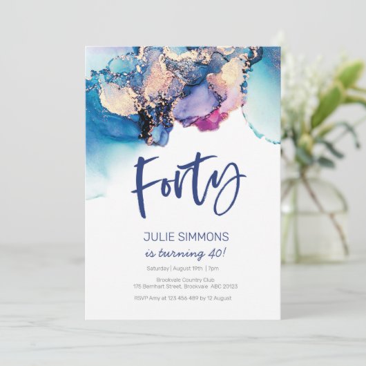 40e verjaardag Uitnodiging blauwe Abstracte Waterv (Staand voorkant)