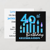 40e verjaardag Uitnodiging blauwe kaarsen (Voorkant / Achterkant)