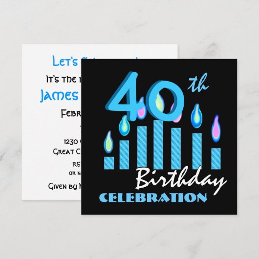 40e verjaardag Uitnodiging blauwe kaarsen (Voorkant / Achterkant)