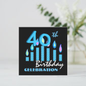 40e verjaardag Uitnodiging blauwe kaarsen (Staand voorkant)