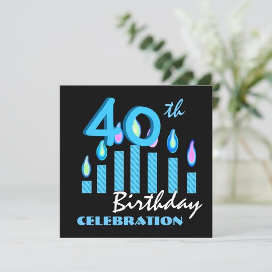 40e verjaardag Uitnodiging blauwe kaarsen (Staand voorkant)
