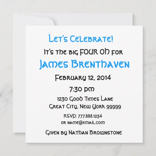 40e verjaardag Uitnodiging blauwe kaarsen (Achterkant)