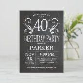 40e Verjaardag Uitnodiging Chalkboard Bloemen (Staand voorkant)