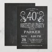 40e Verjaardag Uitnodiging Chalkboard Bloemen (Voorkant / Achterkant)