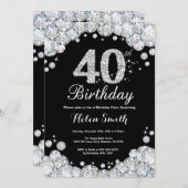 40e verjaardag Uitnodiging Chalkboard Silver Diamo (Voorkant / Achterkant)