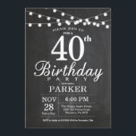 40e Verjaardag Uitnodiging Chalkboard String Light<br><div class="desc">40e verjaardag uitnodiging met krijtbord string lichten. 16e 18e 21e 30e 40e 50e 60e 70e 80e 90e 100e,  elke leeftijd. Voor verdere aanpassing klikt u op de knop "Aanpassen" en gebruikt u onze ontwerptool om deze sjabloon te wijzigen.</div>