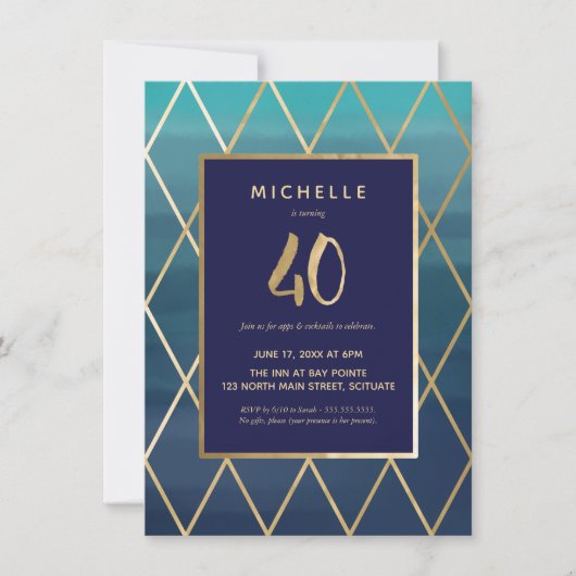 40e verjaardag uitnodiging - Elegant Fortieth (Voorkant)