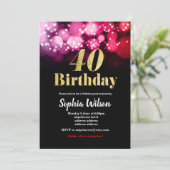 40e verjaardag uitnodiging elegant glitter roze ro (Staand voorkant)