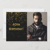 40e verjaardag uitnodiging foto zwart voor jongens (Voorkant)