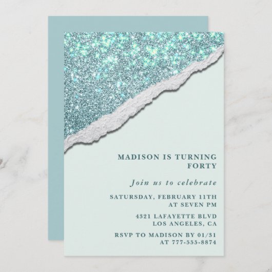 40e verjaardag uitnodiging Glam Glitter (Voorkant / Achterkant)