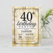 40e verjaardag uitnodiging Gold Glitter (Staand voorkant)