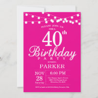 40e verjaardag uitnodiging Hot Pink