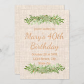 40e verjaardag uitnodiging – linnen groen | veerti (Voorkant / Achterkant)