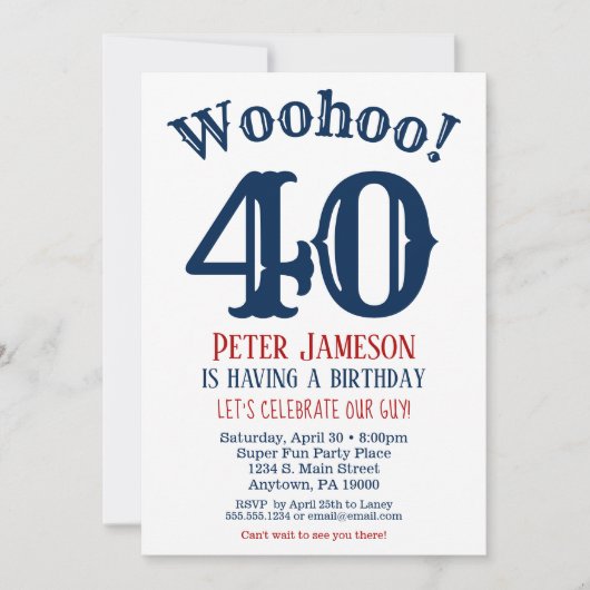 40e verjaardag Uitnodiging Mannen marineblauw (Voorkant)