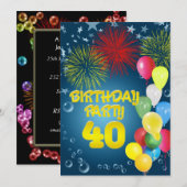 40e verjaardag Uitnodiging met ballonnen (Voorkant / Achterkant)