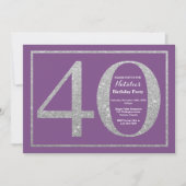 40e verjaardag Uitnodiging Paars en Zilver Glitter (Voorkant)