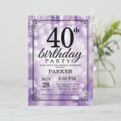 40e verjaardag Uitnodiging Paars Glitter (Staand voorkant)