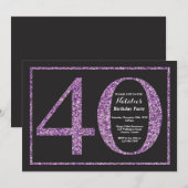 40e Verjaardag Uitnodiging Paarse Glitter schoolbo (Voorkant / Achterkant)