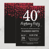 40e verjaardag uitnodiging Red Glitter (Voorkant / Achterkant)