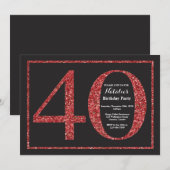40e verjaardag uitnodiging rode glitter schoolbord (Voorkant / Achterkant)