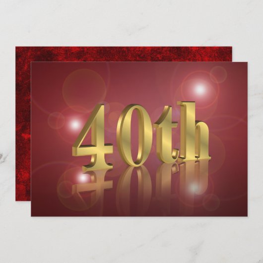 40e verjaardag uitnodiging rood en goud nummer (Voorkant / Achterkant)
