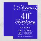 40e verjaardag Uitnodiging Royal Blue (Voorkant / Achterkant)