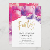 40e Verjaardag Uitnodiging roze Abstracte Waterver (Voorkant / Achterkant)