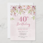40e verjaardag uitnodiging roze bloemetje (Voorkant)