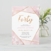 40e verjaardag Uitnodiging roze en goud (Staand voorkant)