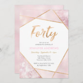 40e verjaardag Uitnodiging roze en goud (Voorkant / Achterkant)