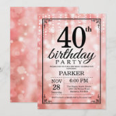 40e verjaardag uitnodiging roze glitter (Voorkant / Achterkant)