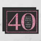 40e verjaardag uitnodiging roze glitter krijtbord (Voorkant / Achterkant)