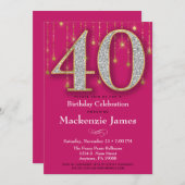 40e verjaardag Uitnodiging Roze Gold Diamonds Adul (Voorkant / Achterkant)