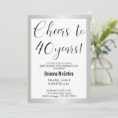 40e verjaardag Uitnodiging Silver Black Modern (Staand voorkant)