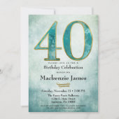 40e verjaardag Uitnodiging Turquoise Blue Gold Adu (Voorkant)