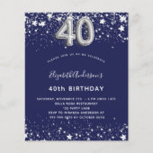 40e verjaardag - uitnodiging voor een blauwe zilve flyer (Voorkant)