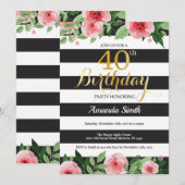 40e verjaardag uitnodiging vrouwen. Floral Gold Bl (Voorkant / Achterkant)