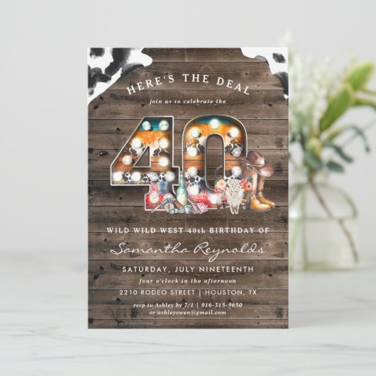 40e verjaardag | Uitnodiging Wild West Cowboy (Staand voorkant)