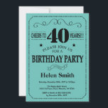 40e verjaardag Uitnodiging zwart en Blauwgroen<br><div class="desc">40th Birthday Invitation Black en Blauwgroen Typografie. Zwarte en Blauwgroen Aqua Turquoise Achtergrond. Volwassen verjaardag. Mannelijke Mannen of vrouwen: Birthday. Kinder jongen of meisje Lady Teen Teenage Bday Invite. 13e 15e 16e 18e 21e 30e 40e 50e 60e 70e 80e 90e 100e. Elke leeftijd. Voor verdere aanpassing, te klikken gelieve de...</div>