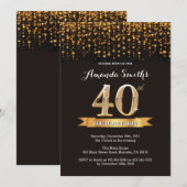 40e verjaardag uitnodiging zwart en goud glitter (Voorkant / Achterkant)