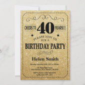 40e verjaardag uitnodiging zwart en goud glitter (Voorkant)
