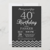 40e verjaardag uitnodiging zwart en zilver glitter (Voorkant)