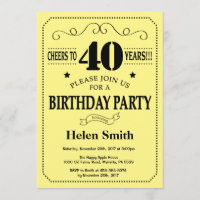 40e verjaardag Uitnodiging zwart-geel