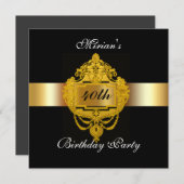 40e verjaardag Uitnodiging zwart goud (Voorkant / Achterkant)