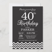 40e verjaardag Uitnodiging zwart-wit Chevron (Voorkant)