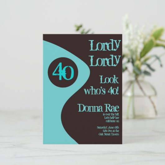 40e verjaardag Uitnodigingen Blauwgroen bruin (Staand voorkant)